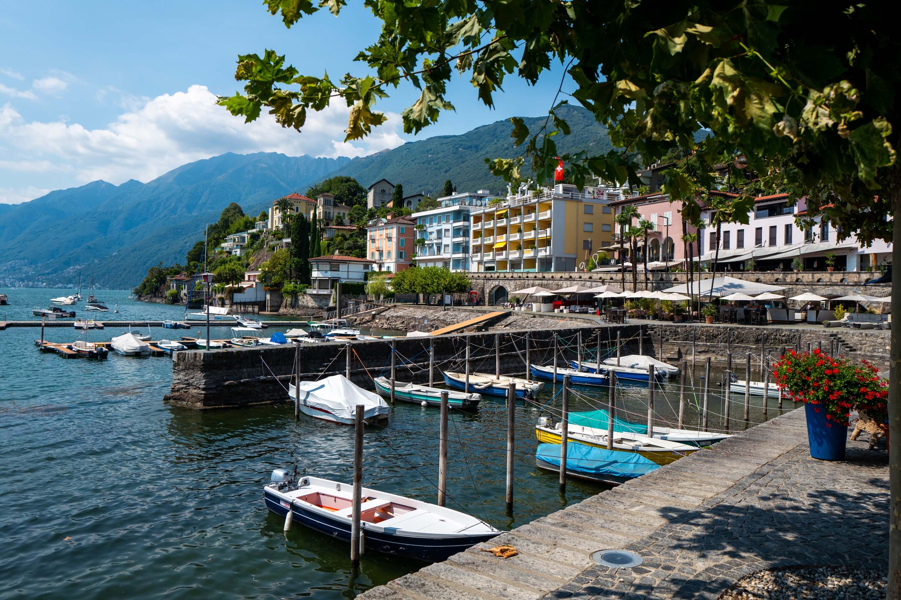 Boats moored in the harbour at Ascona