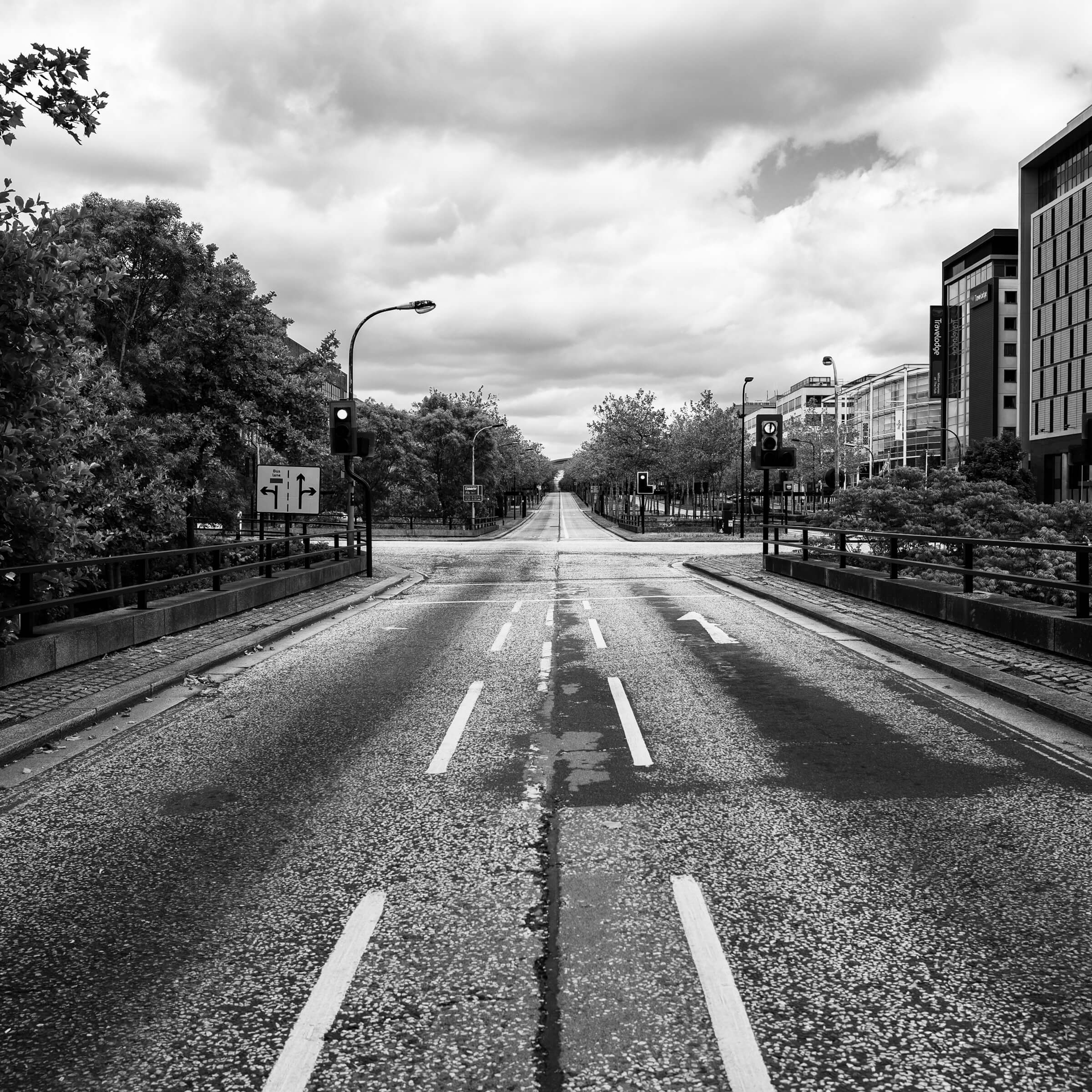Empty road on the grid in Central Milton Keynes