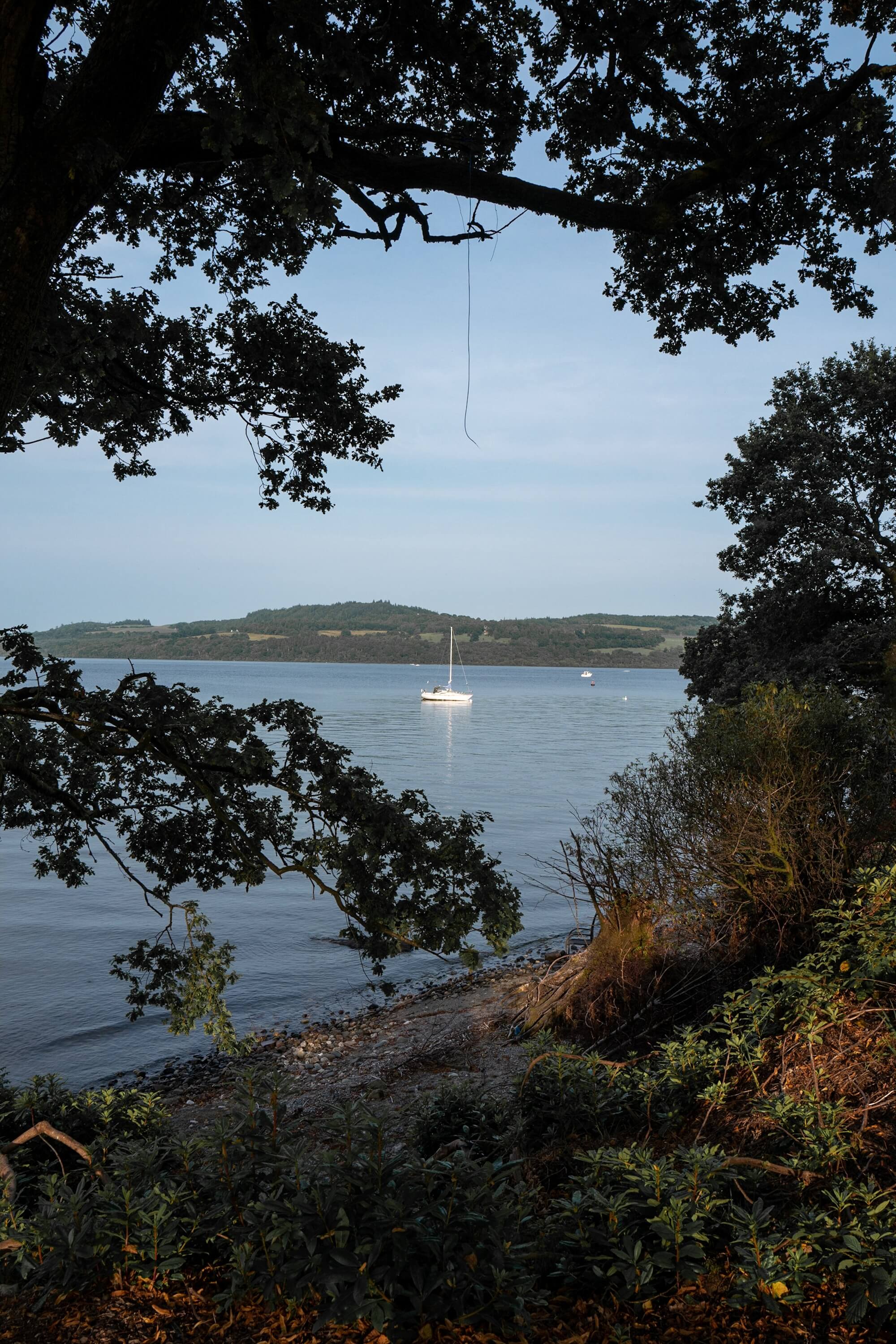 A yacht at anchor on Loch Lomond