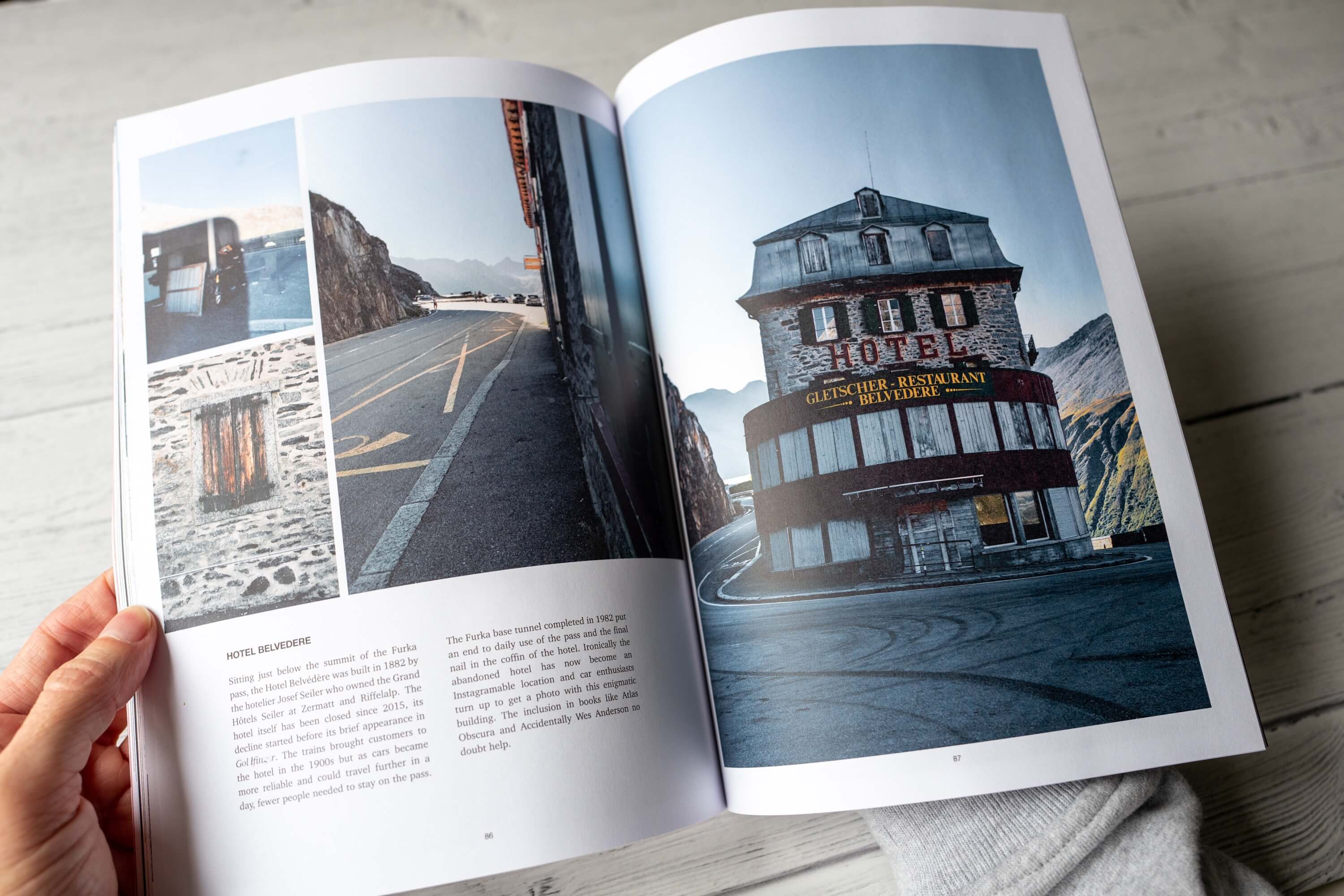 Super Alpine magazine spread featuring the Hotel Belvédère on the Furka Pass photograph