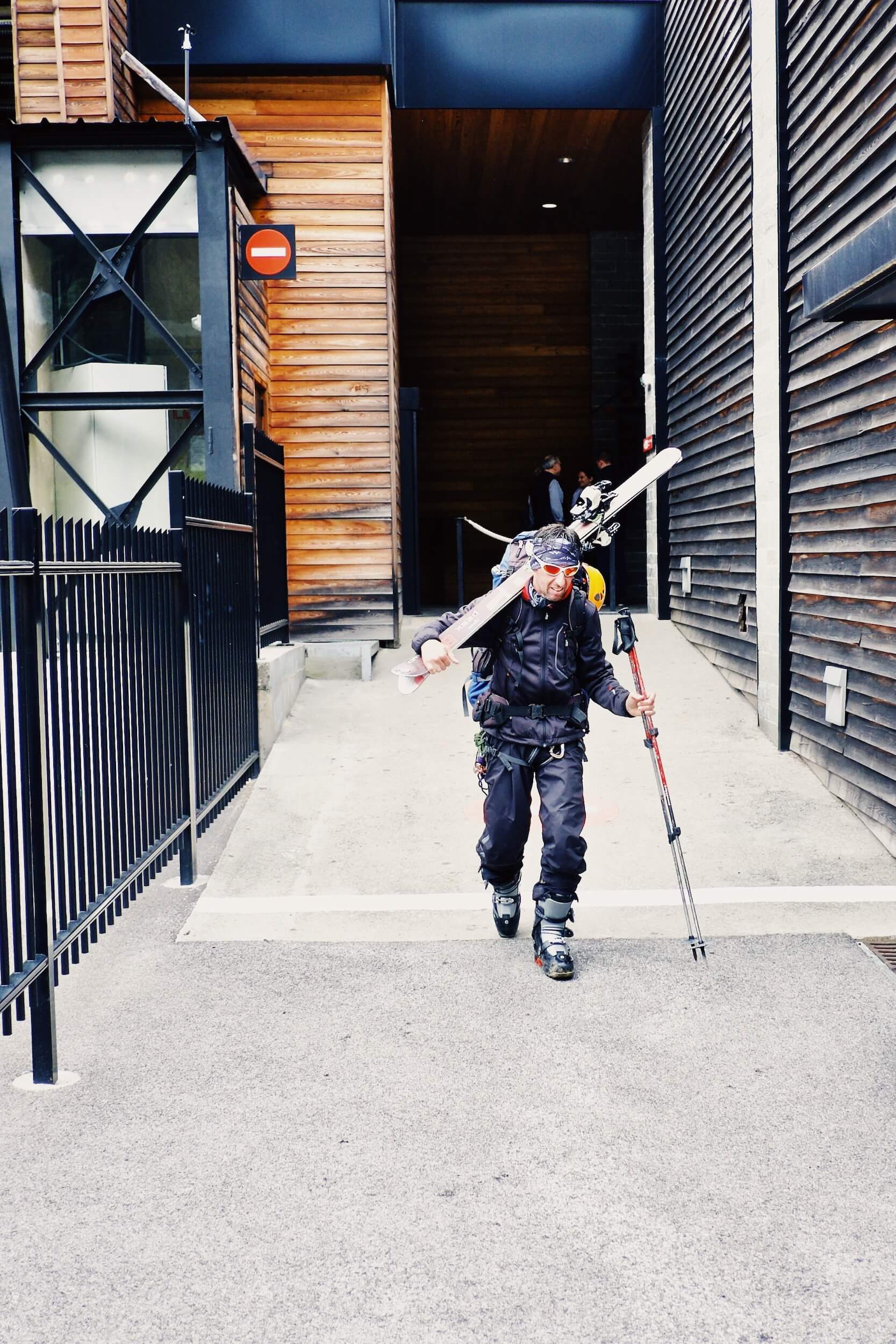 Hot skiers after a morning in the mountains