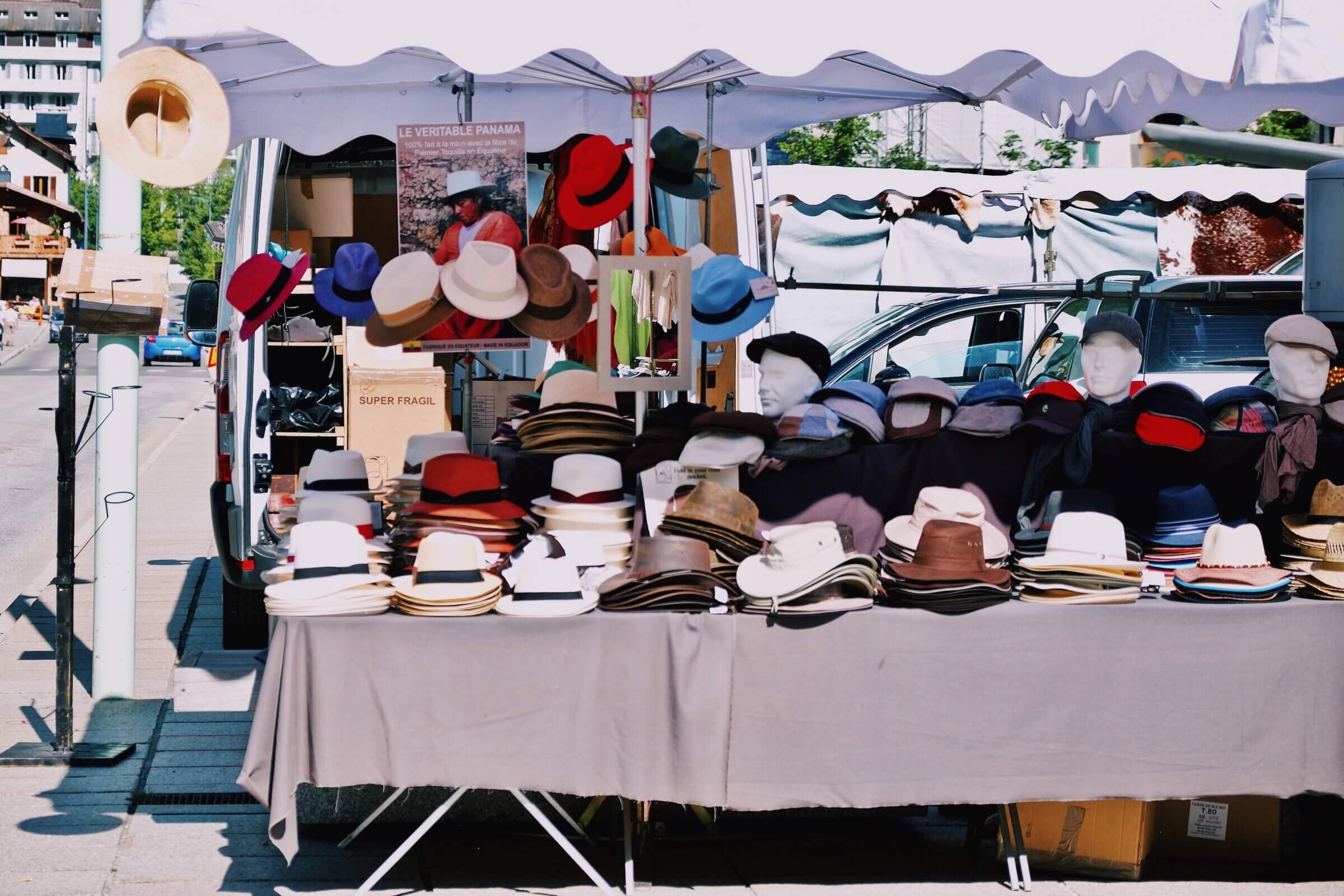 Hats for sale on a stall in Chamonix