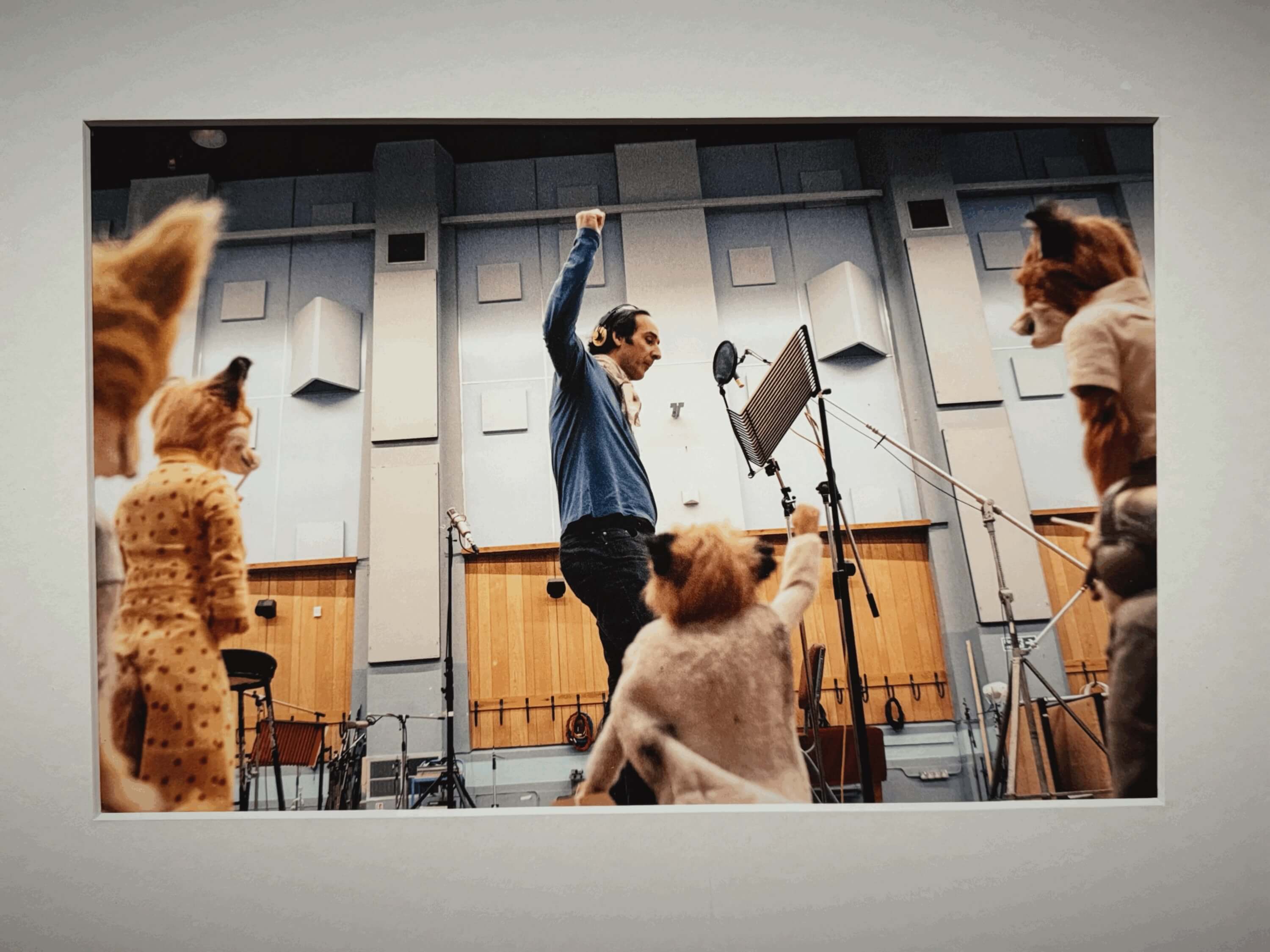 Behind-the-scenes photograph of composer Alexandre Desplat recording the soundtrack at Abbey Road Studios in 2009