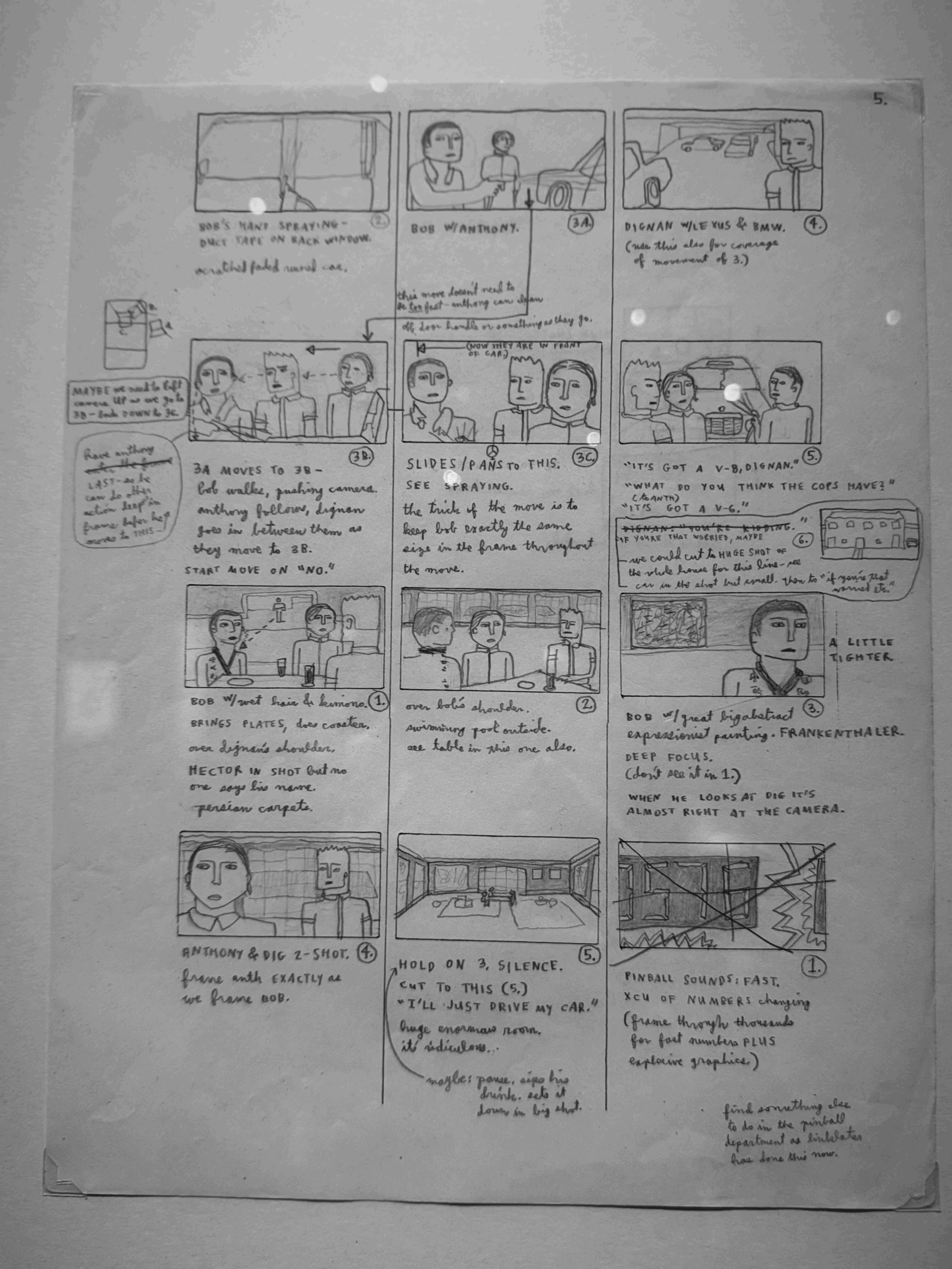 Annotated storyboard panels from Bottle Rocket